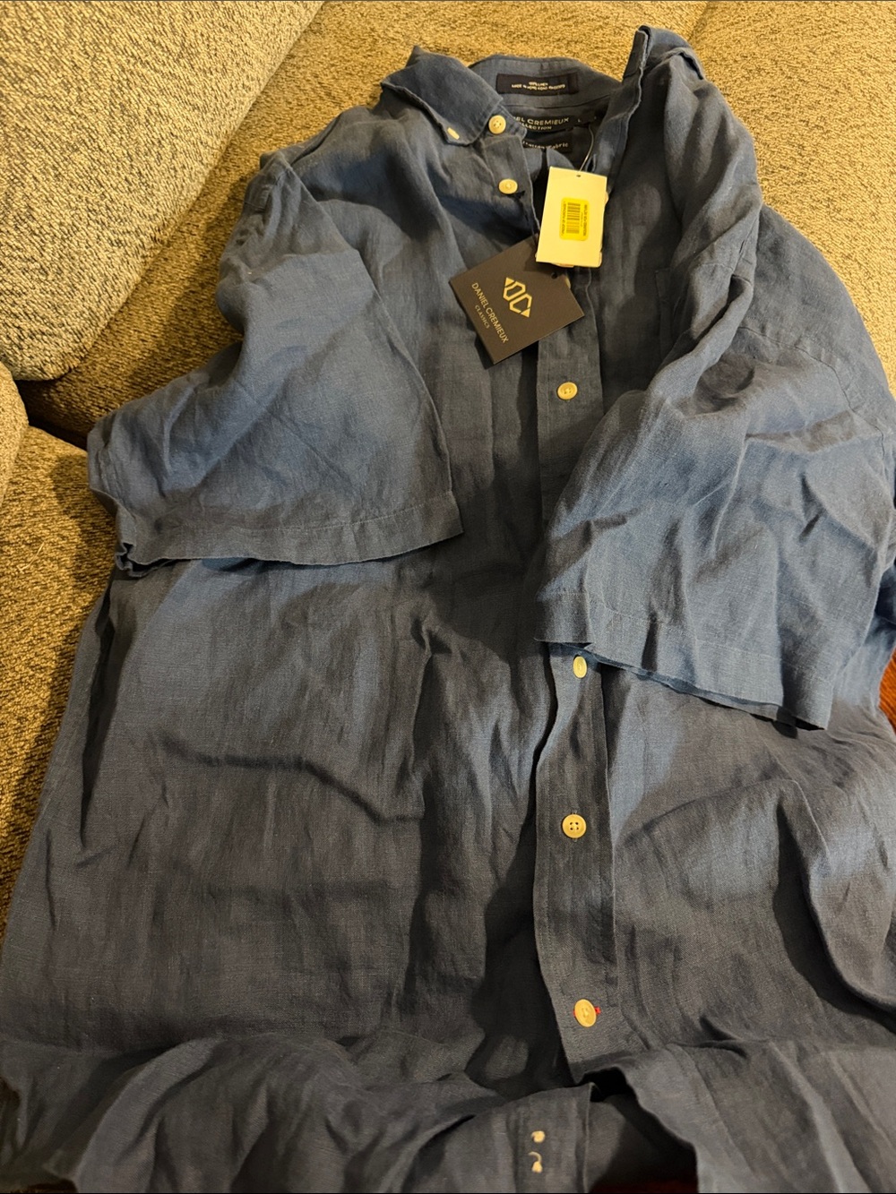 Daniel Cremieux Navy Blue Linen-Blend Short-Sleeve Shirt Jacket